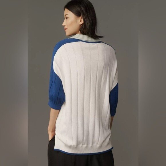 NWT Size S (P2P 26") -Maeve Collared Cotton Rugby Sweater White (NWT US$ 128) - Picture 5 of 16